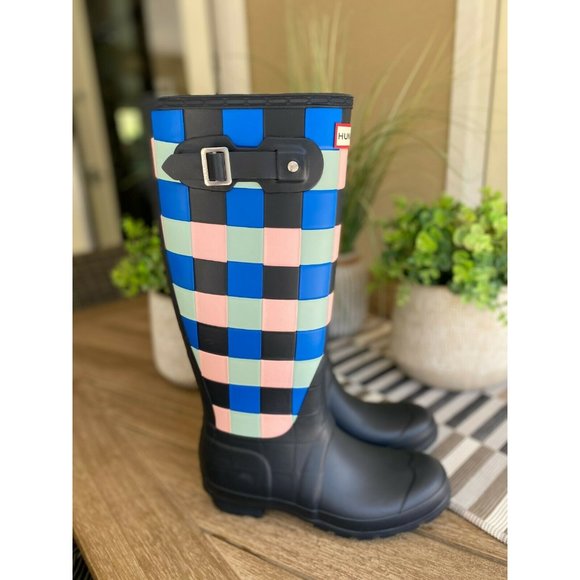 (Sold) Hunter Original Tall Gingham Waterproof Rai - Picture 6 of 11